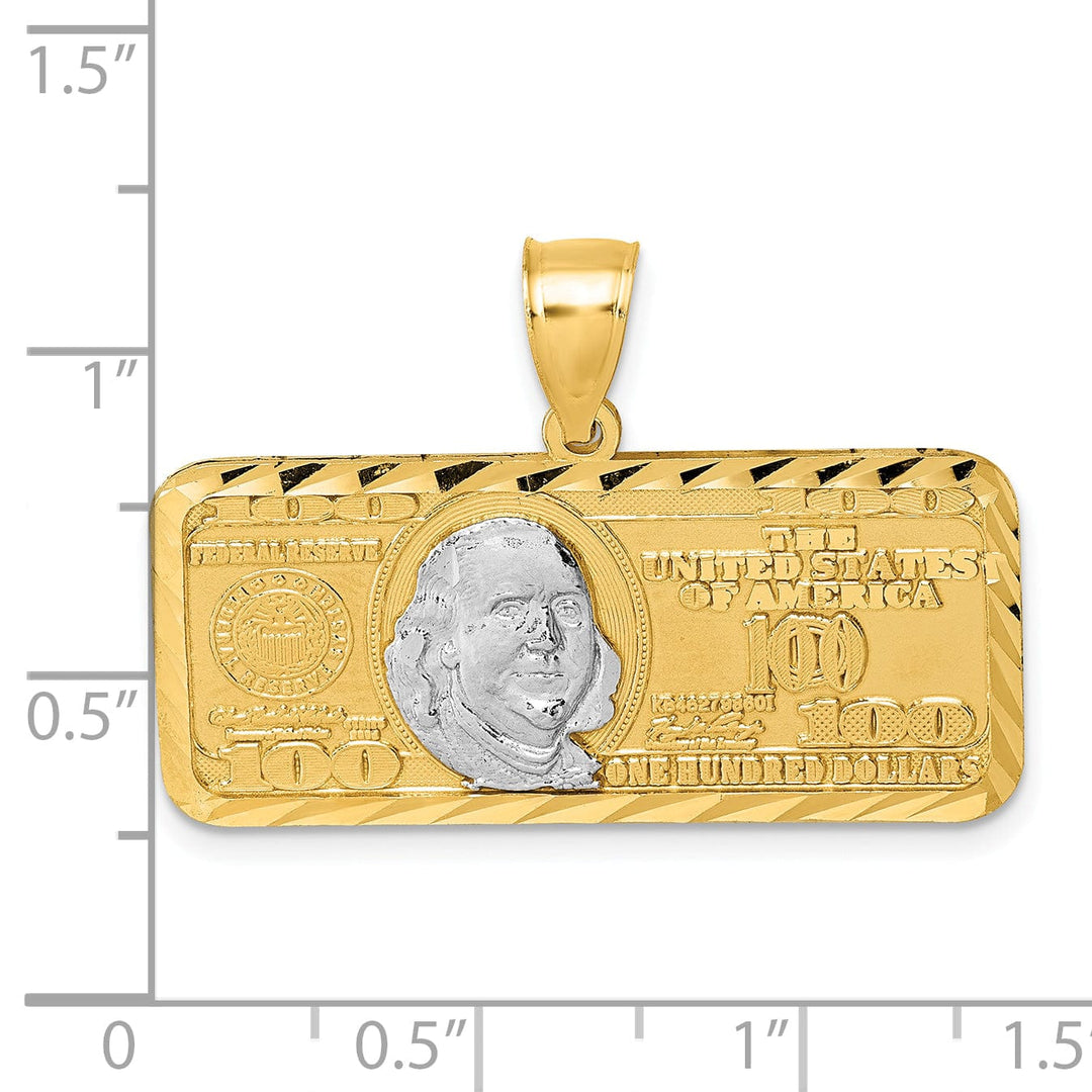 14k Yellow, White Gold Polished D.C Finish 100 Dollar Bill Pendant
