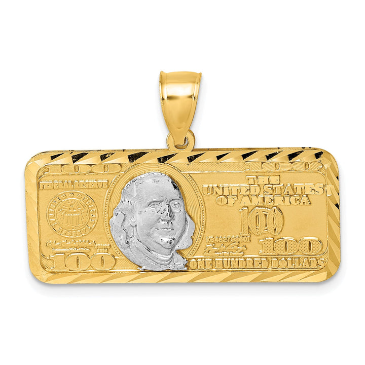 14k Yellow, White Gold Polished D.C Finish 100 Dollar Bill Pendant
