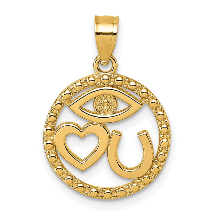 14k Yellow Gold Heart/Evil Eye/Horseshoe In Circle Pendant