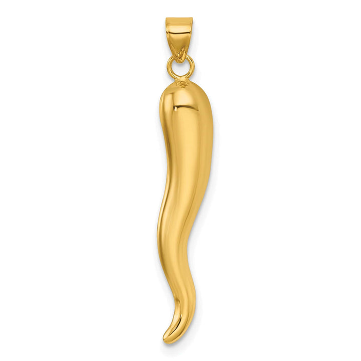 14k Yellow Gold Polished Hollow 3-D Italian Horn Pendant