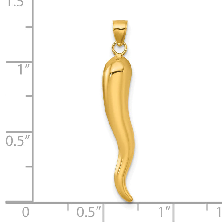 14k Yellow Gold Polished Hollow 3-D Italian Horn Pendant