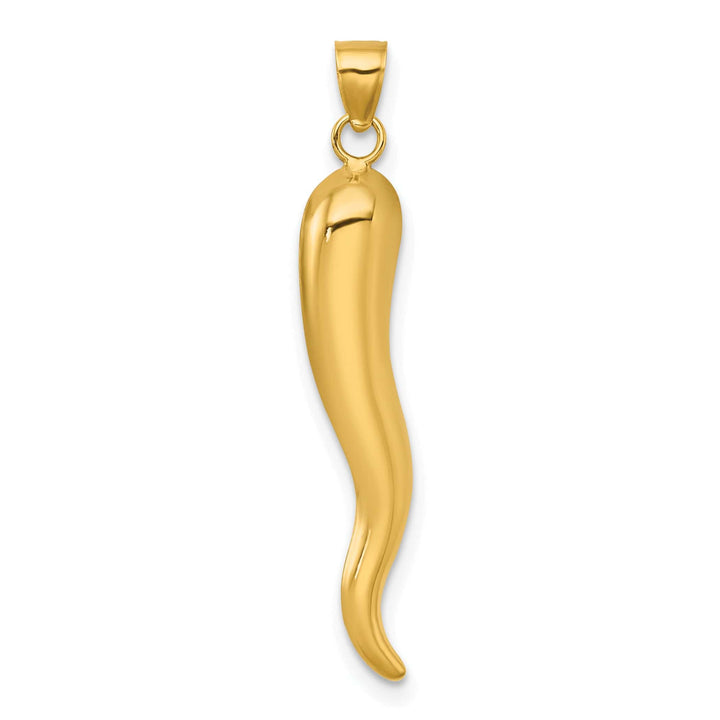 14k Yellow Gold Polished Hollow 3-D Italian Horn Pendant