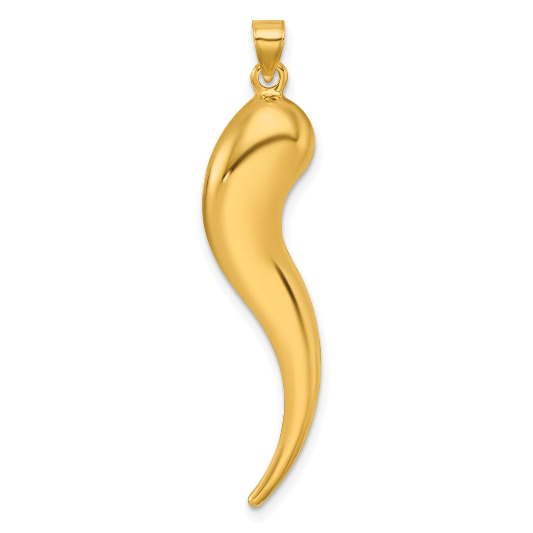 14k Yellow Gold Polished Hollow 3-D Italian Horn Pendant