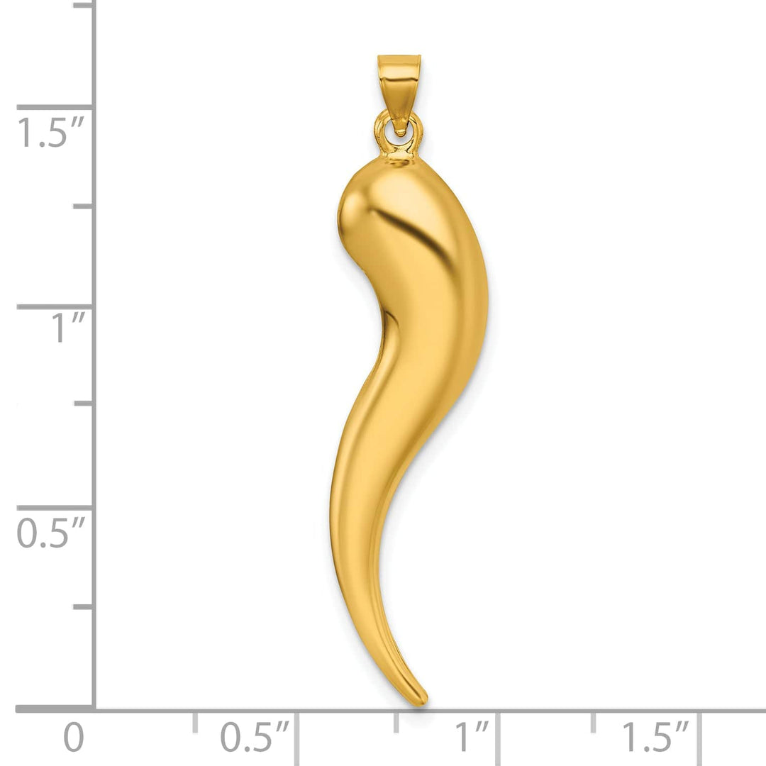 14k Yellow Gold Polished Hollow 3-D Italian Horn Pendant