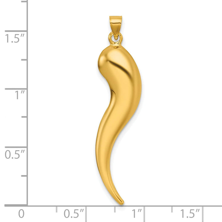 14k Yellow Gold Polished Hollow 3-D Italian Horn Pendant