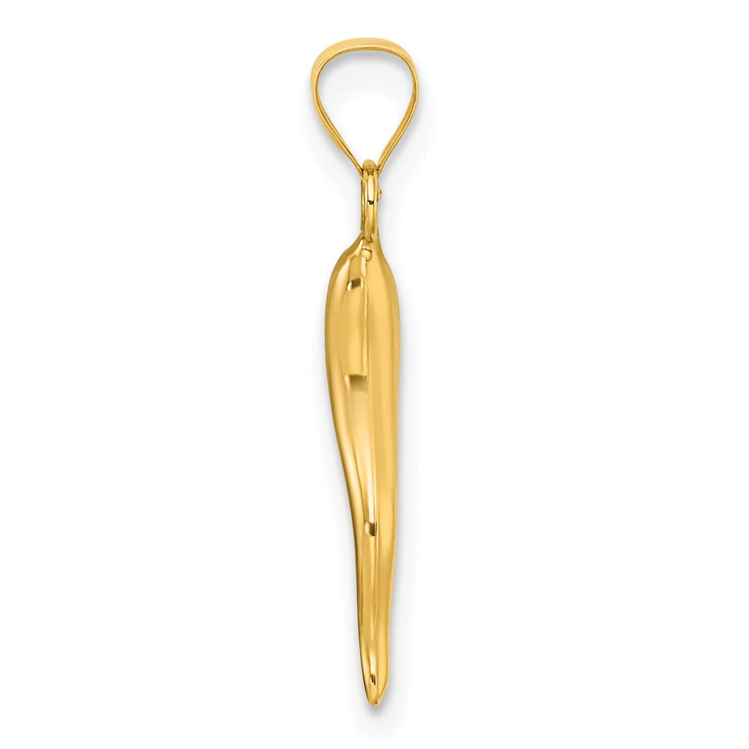 14k Yellow Gold Polished Hollow 3-D Italian Horn Pendant