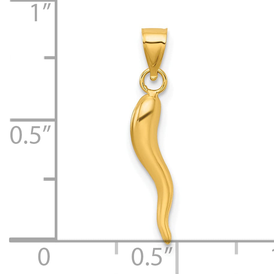 14k Yellow Gold Polished Hollow 3-D Italian Horn Pendant