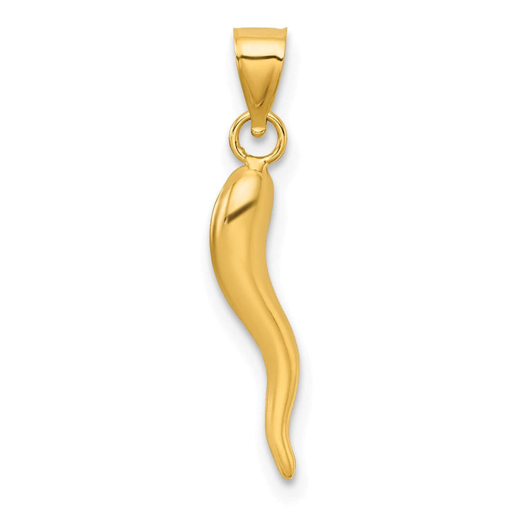 14k Yellow Gold Polished Hollow 3-D Italian Horn Pendant