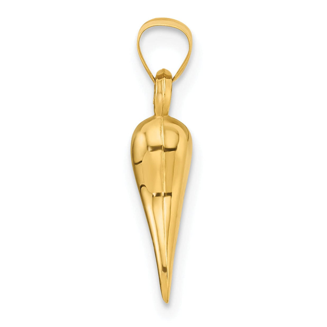 14k Yellow Gold Polished Hollow 3-D Italian Horn Pendant