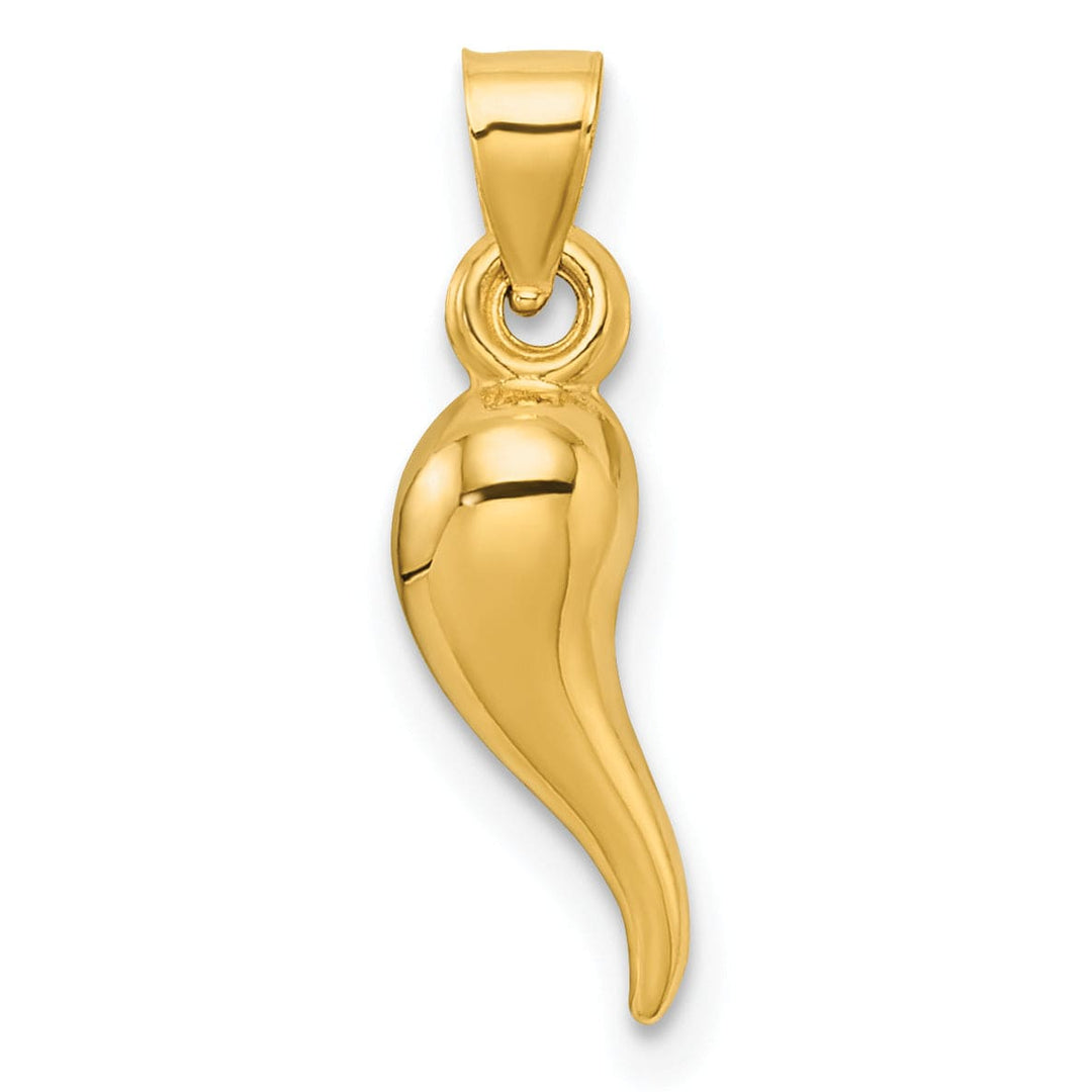 14k Yellow Gold Polished Hollow 3-D Italian Horn Pendant