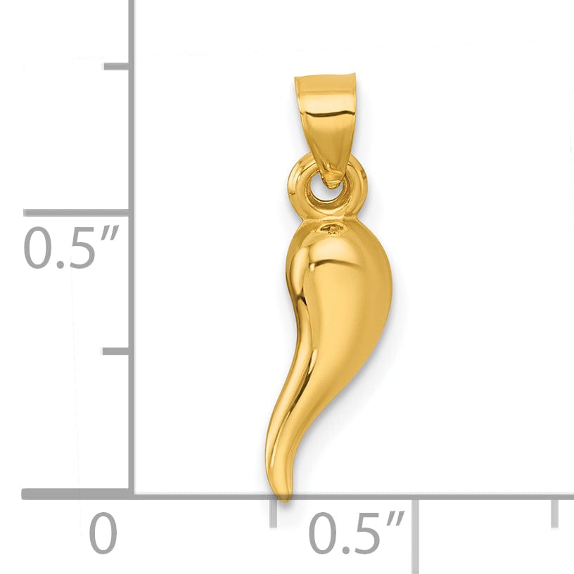 14k Yellow Gold Polished Hollow 3-D Italian Horn Pendant