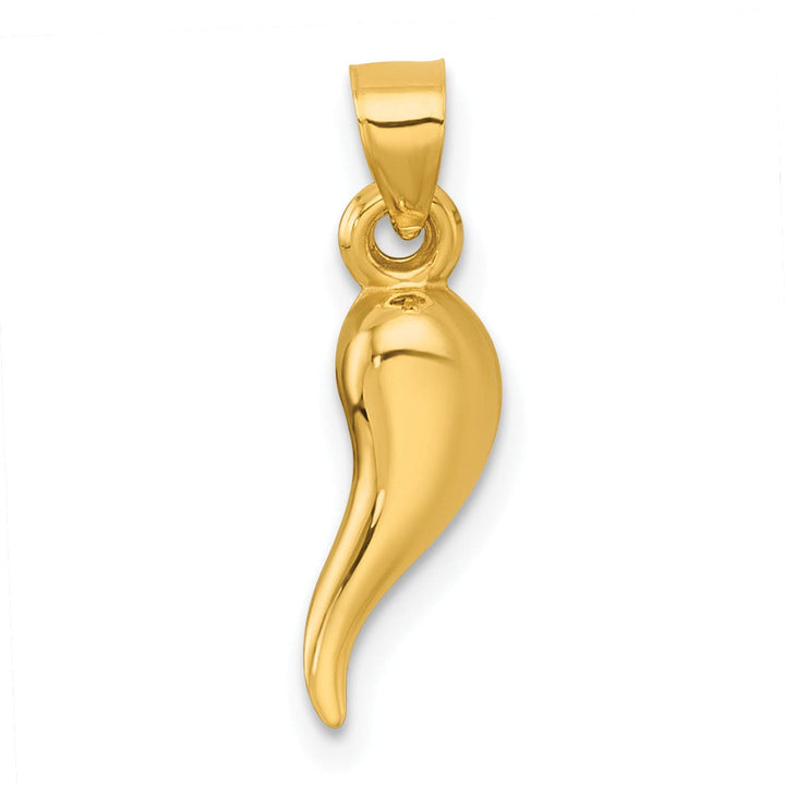 14k Yellow Gold Polished Hollow 3-D Italian Horn Pendant