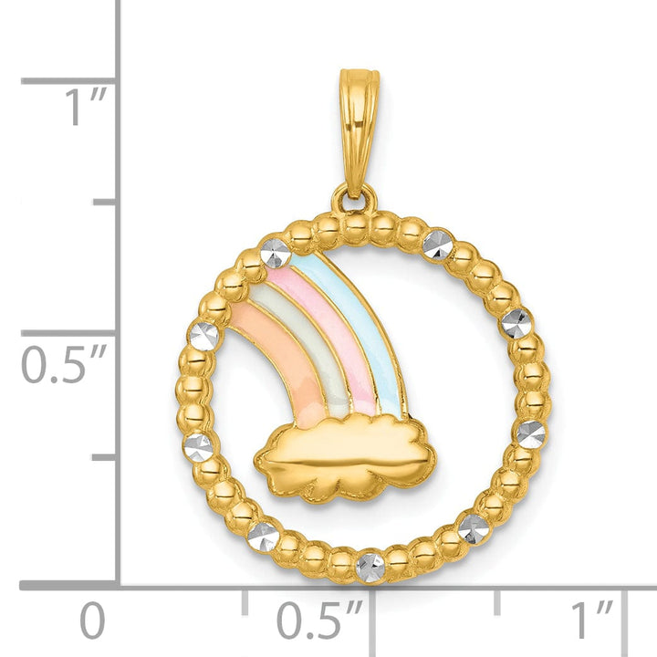 14k Two Tone Gold Multi Color Rainbow, Cloud in Circle Pendant