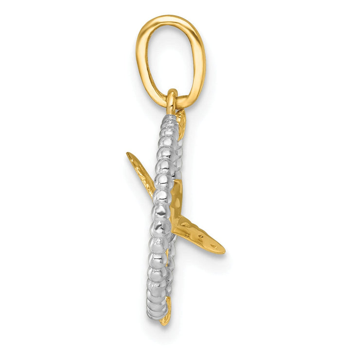 14k Two Tone Gold Flying Bird In Circle with Stars Design Pendant