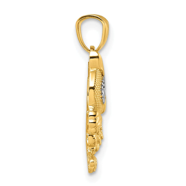 14k Two Tone Gold Polished Textured Finish Owl Pendant