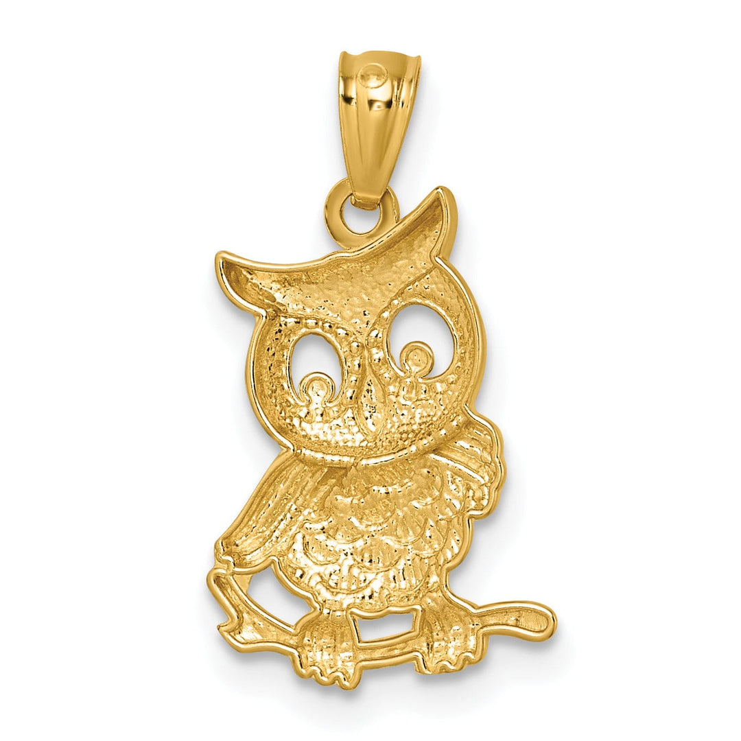 14k Two Tone Gold Polished Textured Finish Owl Pendant