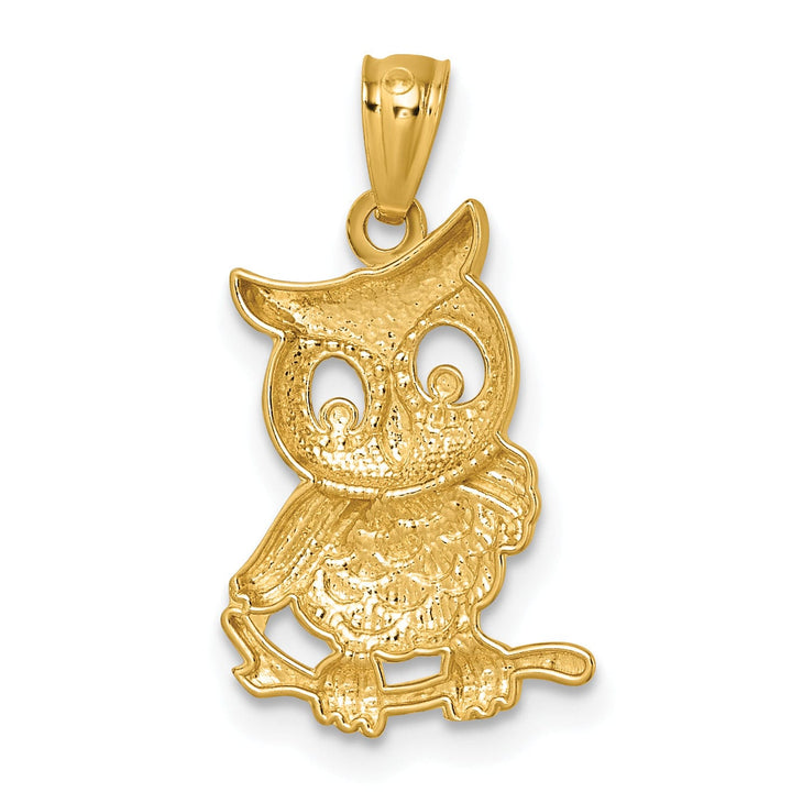 14k Two Tone Gold Polished Textured Finish Owl Pendant