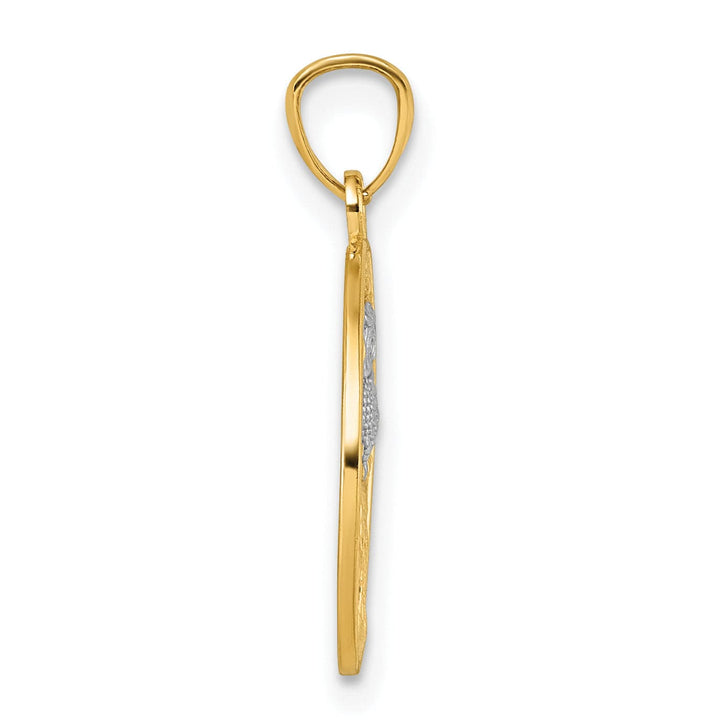 14k Two Tone Gold Owl Sitting In Tree In Circle Design Pendant