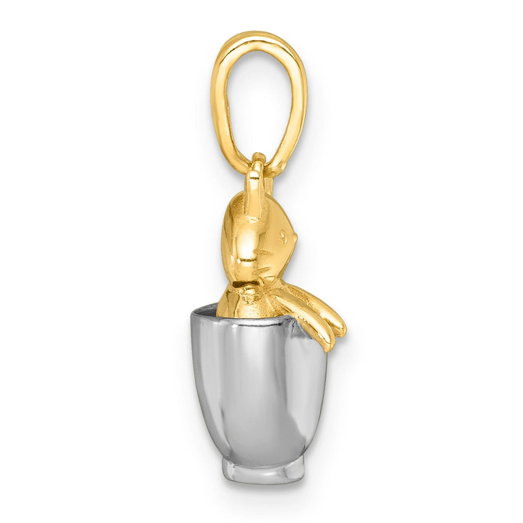 14k Two Tone Gold Polished 3-D Cat In Mug Charm Pendant