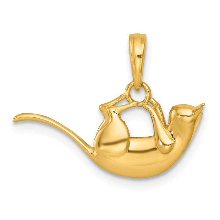14k Yellow Gold Polished 3-D Cat Hanging Charm Pendant
