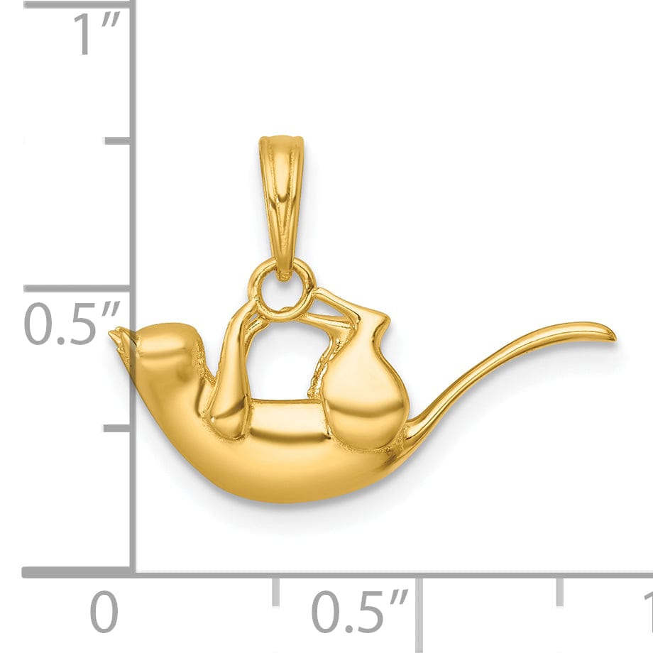 14k Yellow Gold Polished 3-D Cat Hanging Charm Pendant