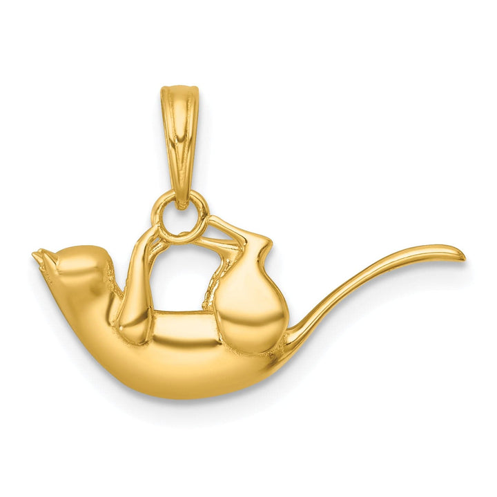 14k Yellow Gold Polished 3-D Cat Hanging Charm Pendant