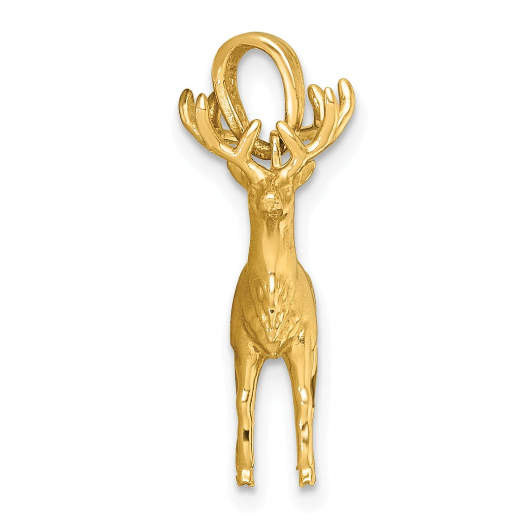 14k Yellow Gold Polished Finish 3-D Reindeer Pendant