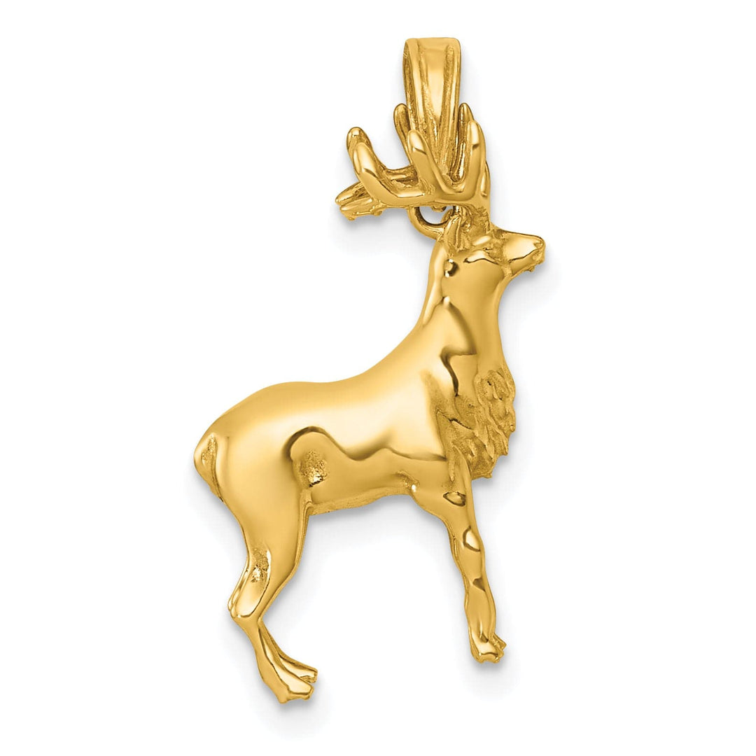 14k Yellow Gold Polished Finish 3-D Reindeer Pendant