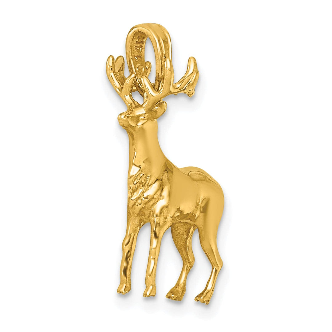 14k Yellow Gold Polished Finish 3-D Reindeer Pendant