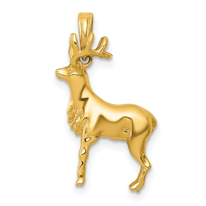 14k Yellow Gold Polished Finish 3-D Reindeer Pendant