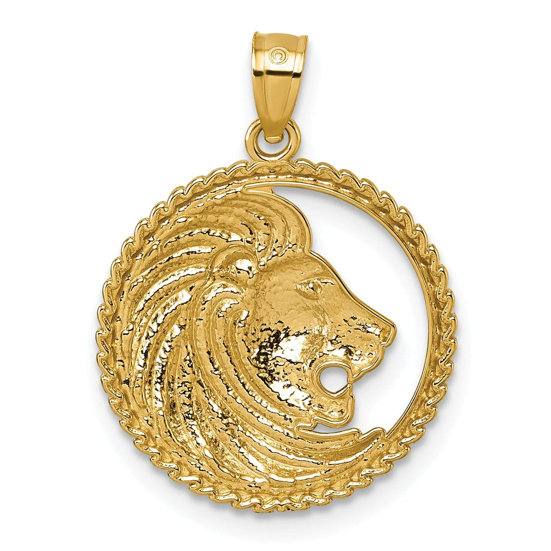 14k Yellow Gold Lion with Mane in Circle Design Pendant