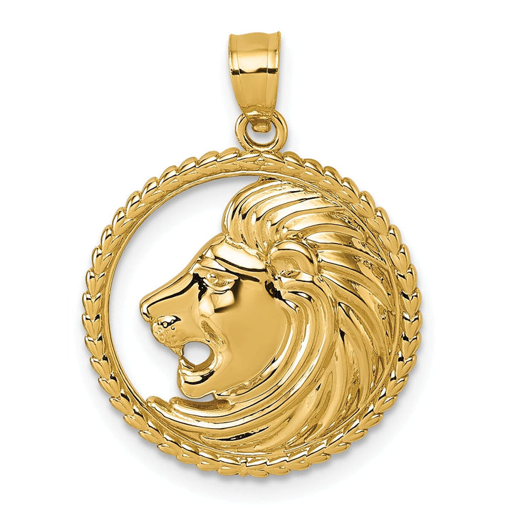 14k Yellow Gold Lion with Mane in Circle Design Pendant