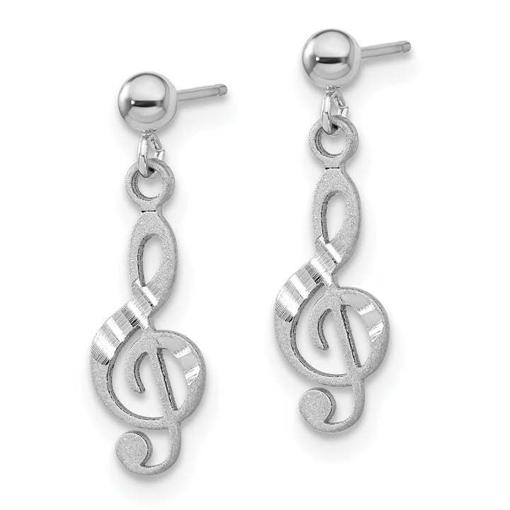 14K White Gold Polished D.C. Treble Clef Dangle Post Earrings