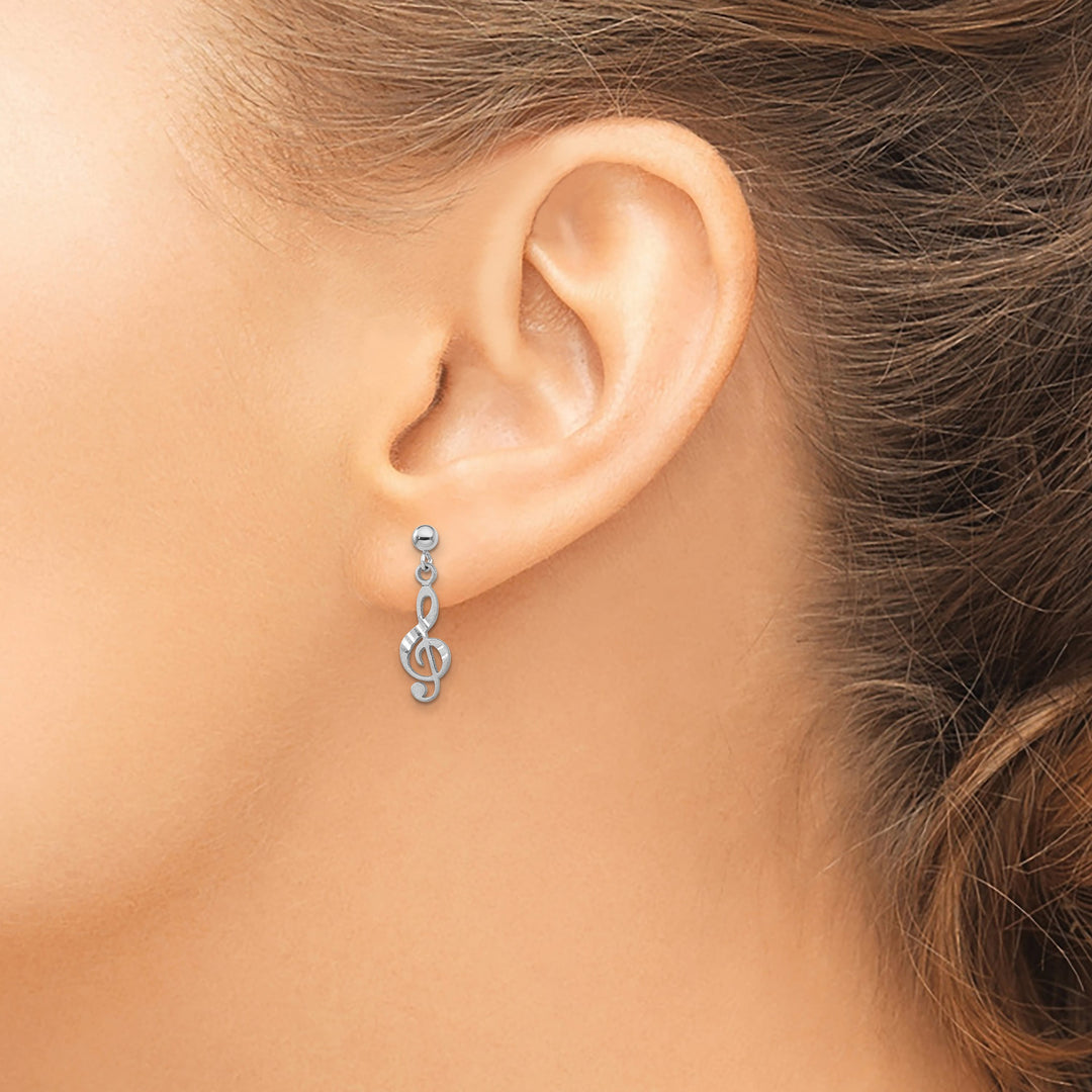 14K White Gold Polished D.C. Treble Clef Dangle Post Earrings