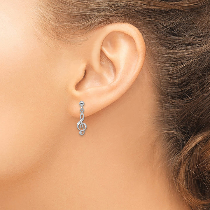 14K White Gold Polished D.C. Treble Clef Dangle Post Earrings