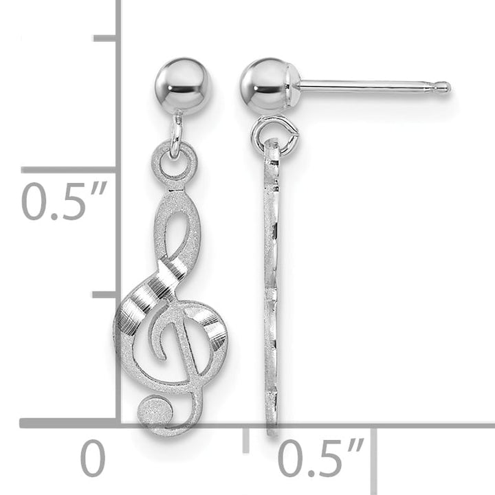 14K White Gold Polished D.C. Treble Clef Dangle Post Earrings
