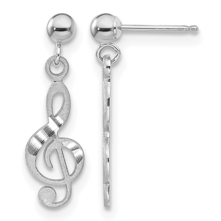 14K White Gold Polished D.C. Treble Clef Dangle Post Earrings