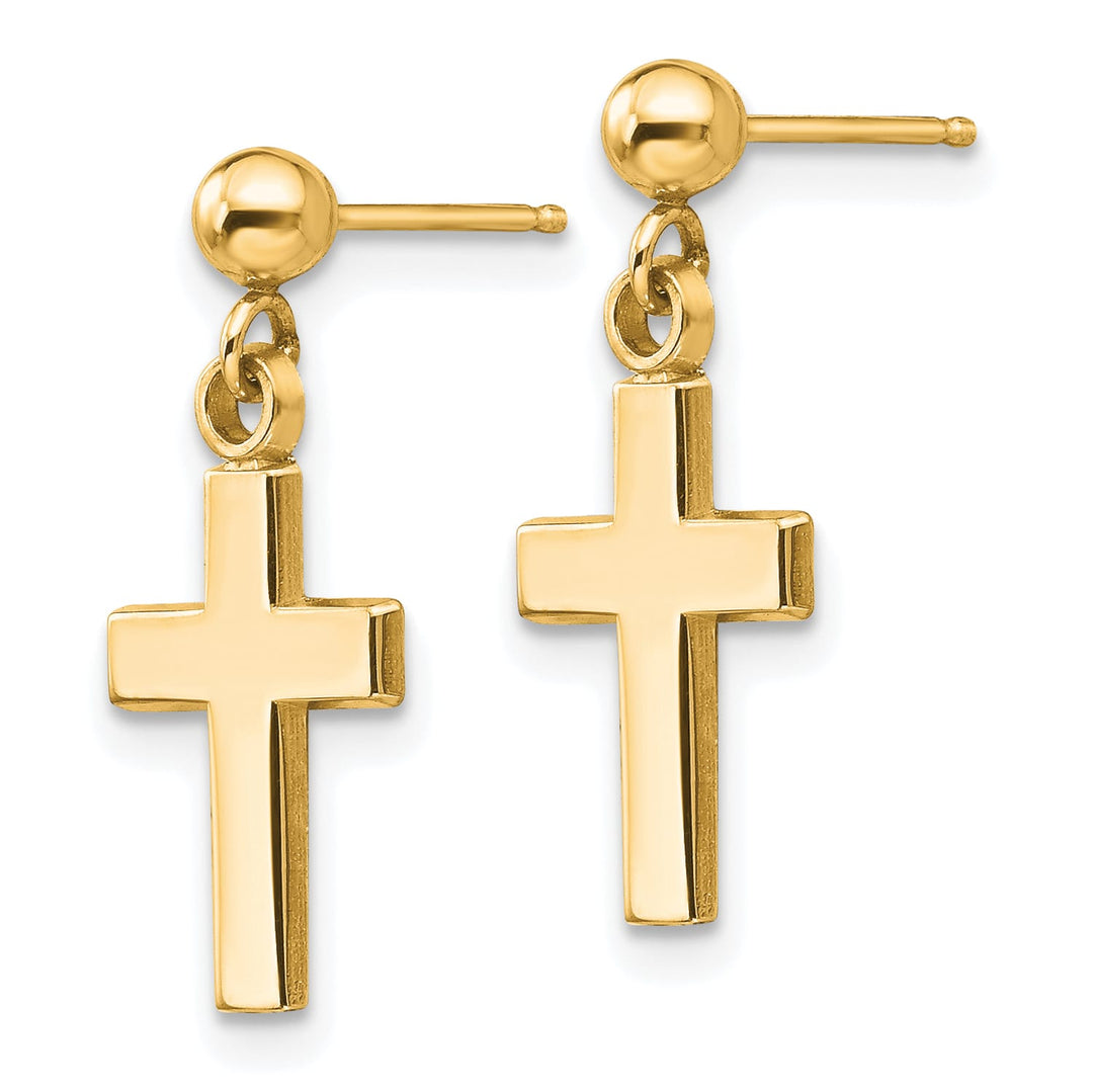 14K Yellow Gold Polished Cross Dangle Post Earrings