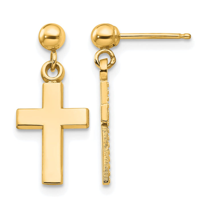 14K Yellow Gold Polished Cross Dangle Post Earrings
