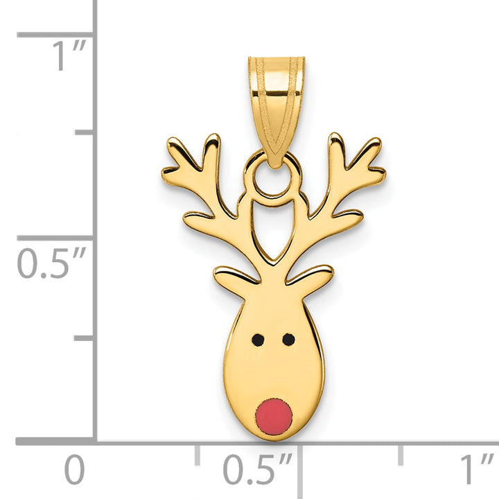 14k Yellow Gold Enameled Red-Nosed Reindeer Charm Pendant