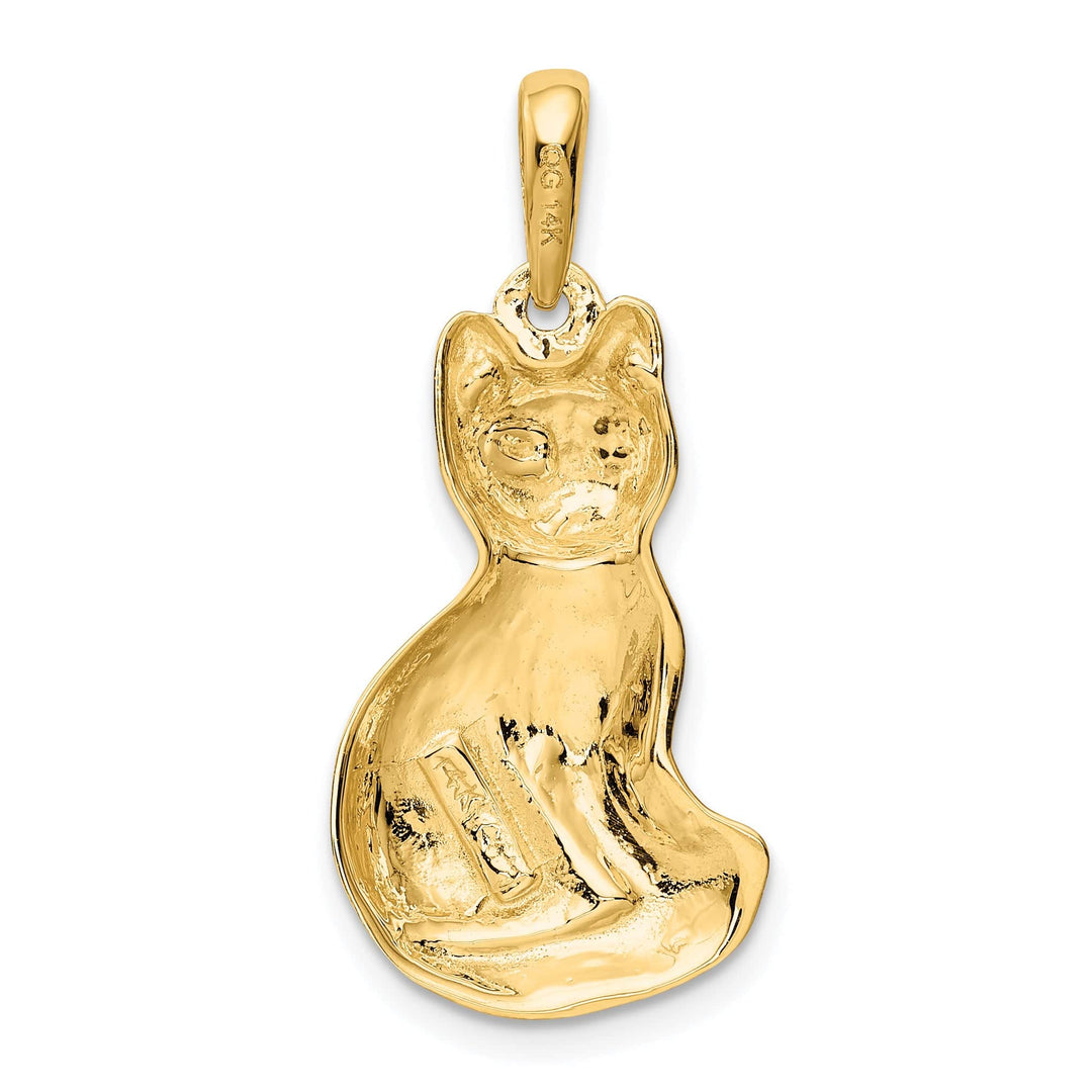 14k Yellow Gold Polished Finish Cat Sitting Charm Pendant