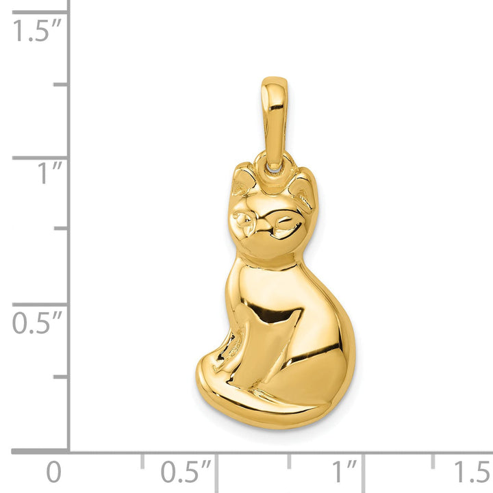 14k Yellow Gold Polished Finish Cat Sitting Charm Pendant