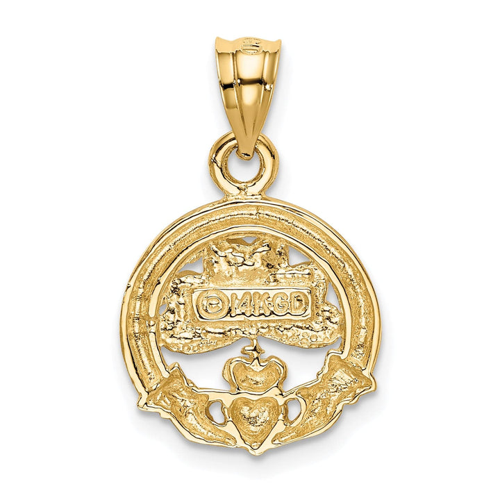 14k Yellow Gold Green Enameled Claddagh Pendant