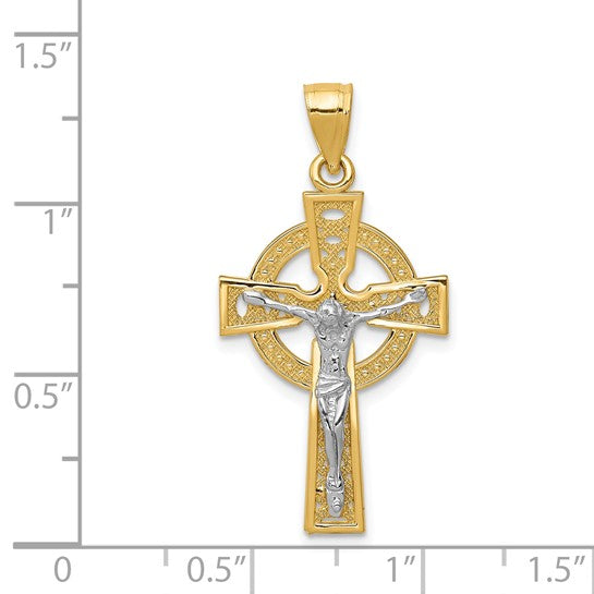 14k Two Tone Gold Iona Crucifix Pendant