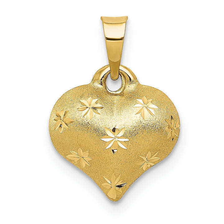 14k Yellow Gold Polish Satin D.C  3-D Puffed Heart Pendant