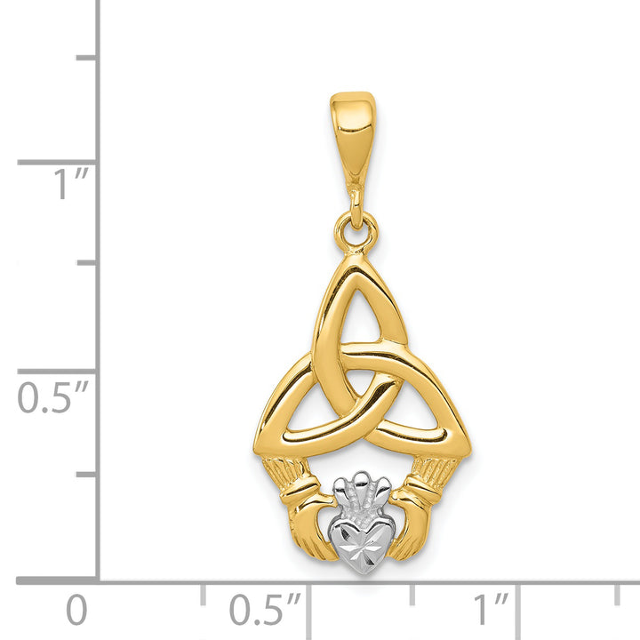 14K Yellow Gold and White Rhodium D.C. Claddagh Trinity Knot Pendant