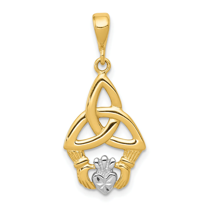 14K Yellow Gold and White Rhodium D.C. Claddagh Trinity Knot Pendant