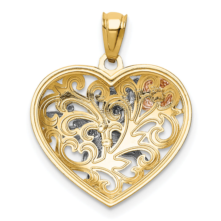 14k Tri-Color Gold Butterfly Heart Shape Design Pendant