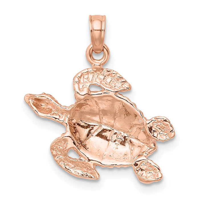 14K Rose Gold Textured Finish Sea Turtle Pendant