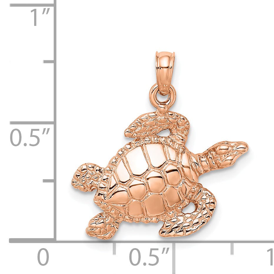 14K Rose Gold Textured Finish Sea Turtle Pendant